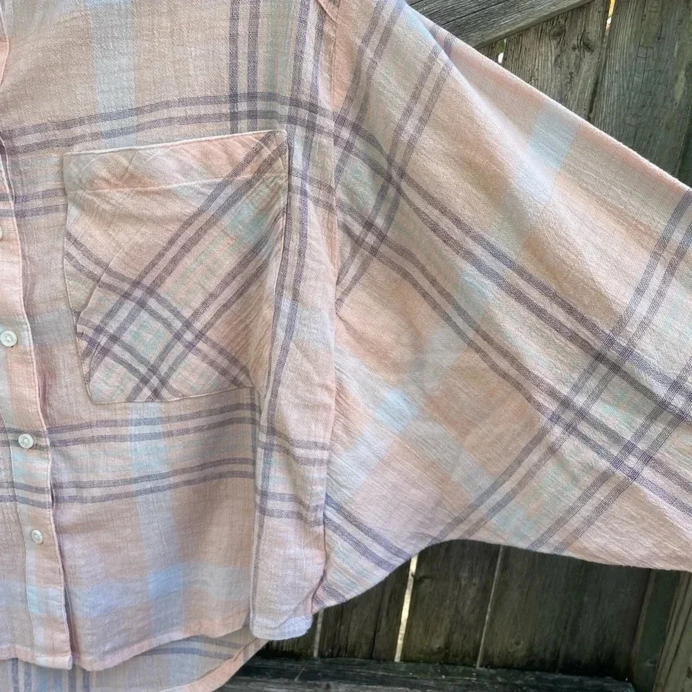 FREE PEOPLE PLAID CROPPED BUTTON DOWN